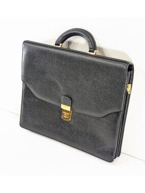 Vintage Black Leather Guy Laroche attache, laptop bag, soft sided business